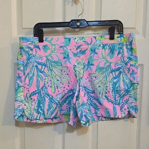 Lilly Pulitzer Women's Pink and Blue Tropical Shorts